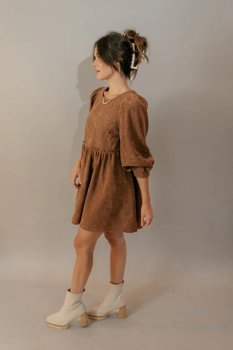 Margaret Brown Corduroy Babydoll Dress - Image 5