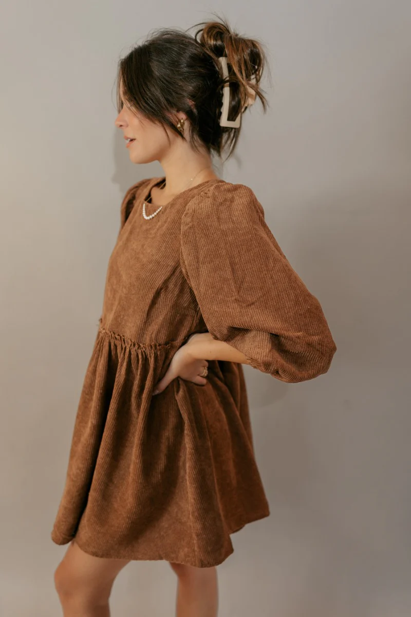 Margaret Brown Corduroy Babydoll Dress - Image 6