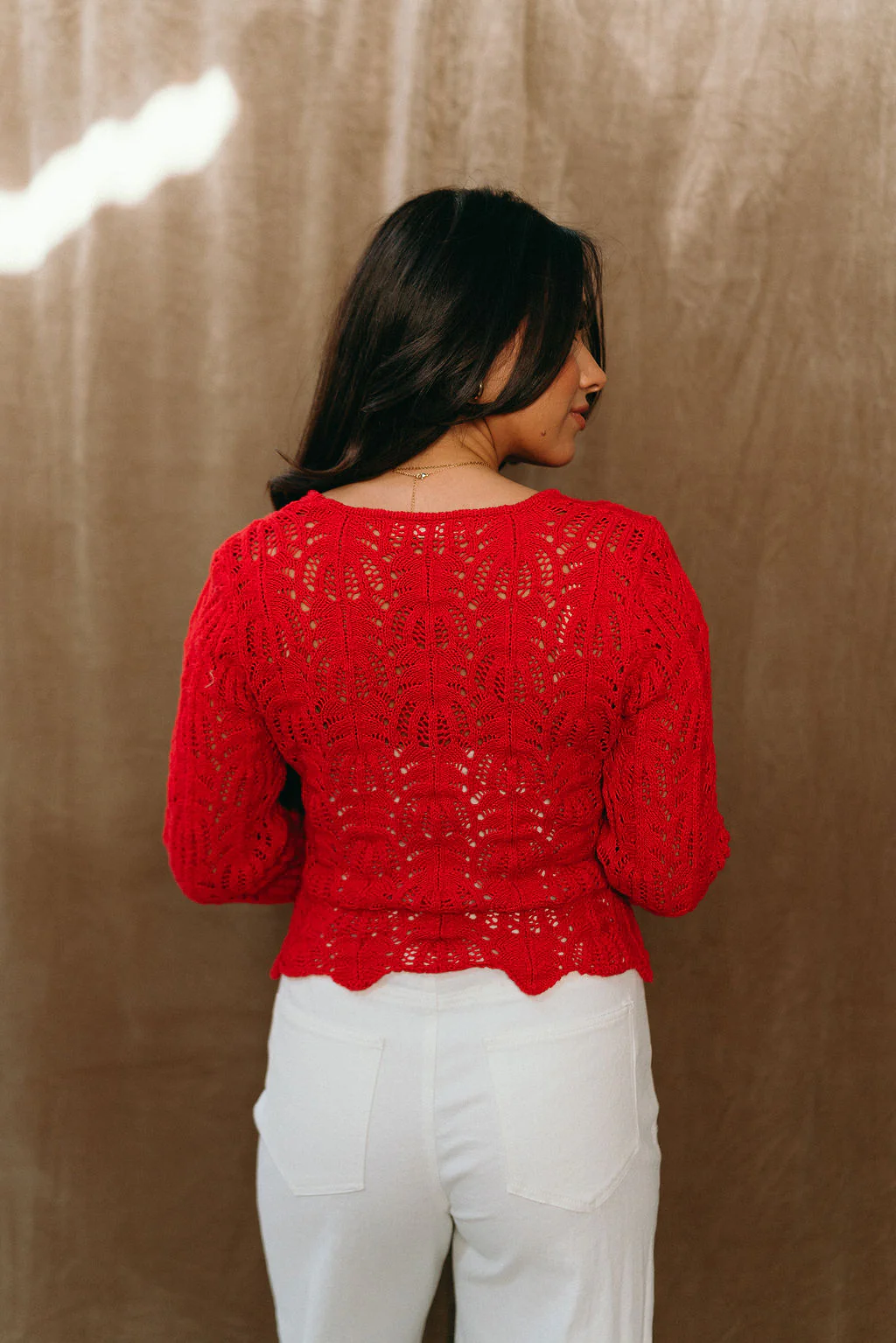 Margaret Red Knit Scallop Ties Cardigan - Image 4