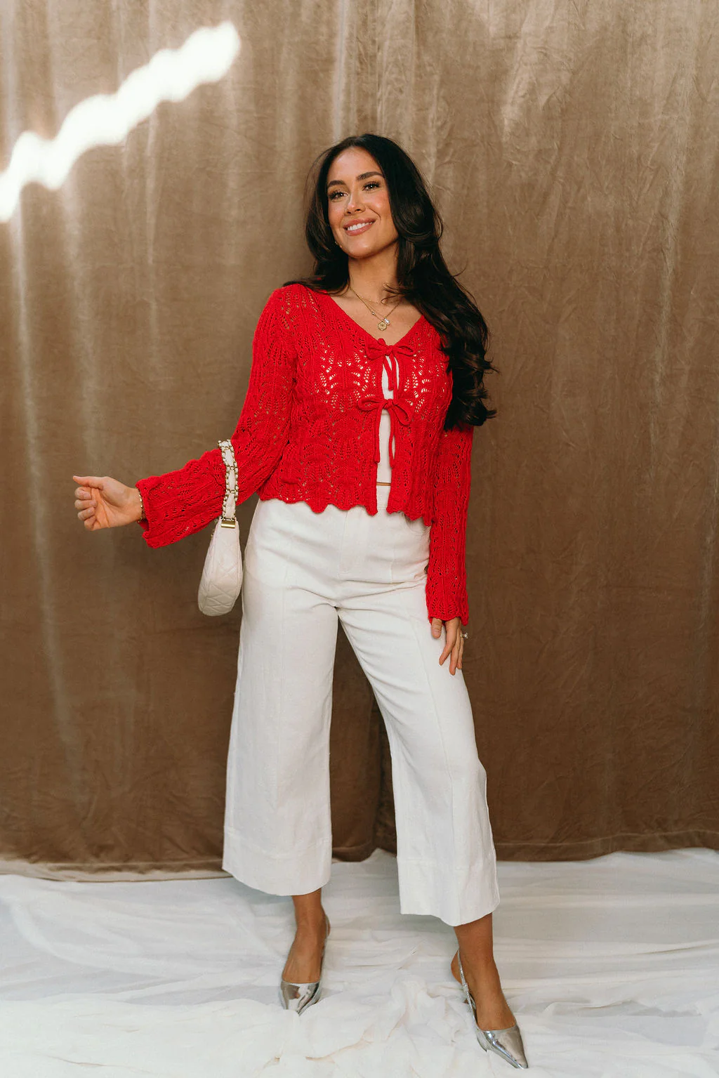 Margaret Red Knit Scallop Ties Cardigan - Image 6