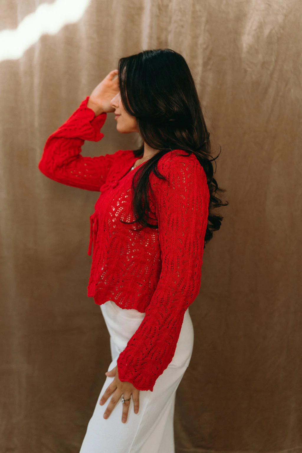 Margaret Red Knit Scallop Ties Cardigan - Image 8