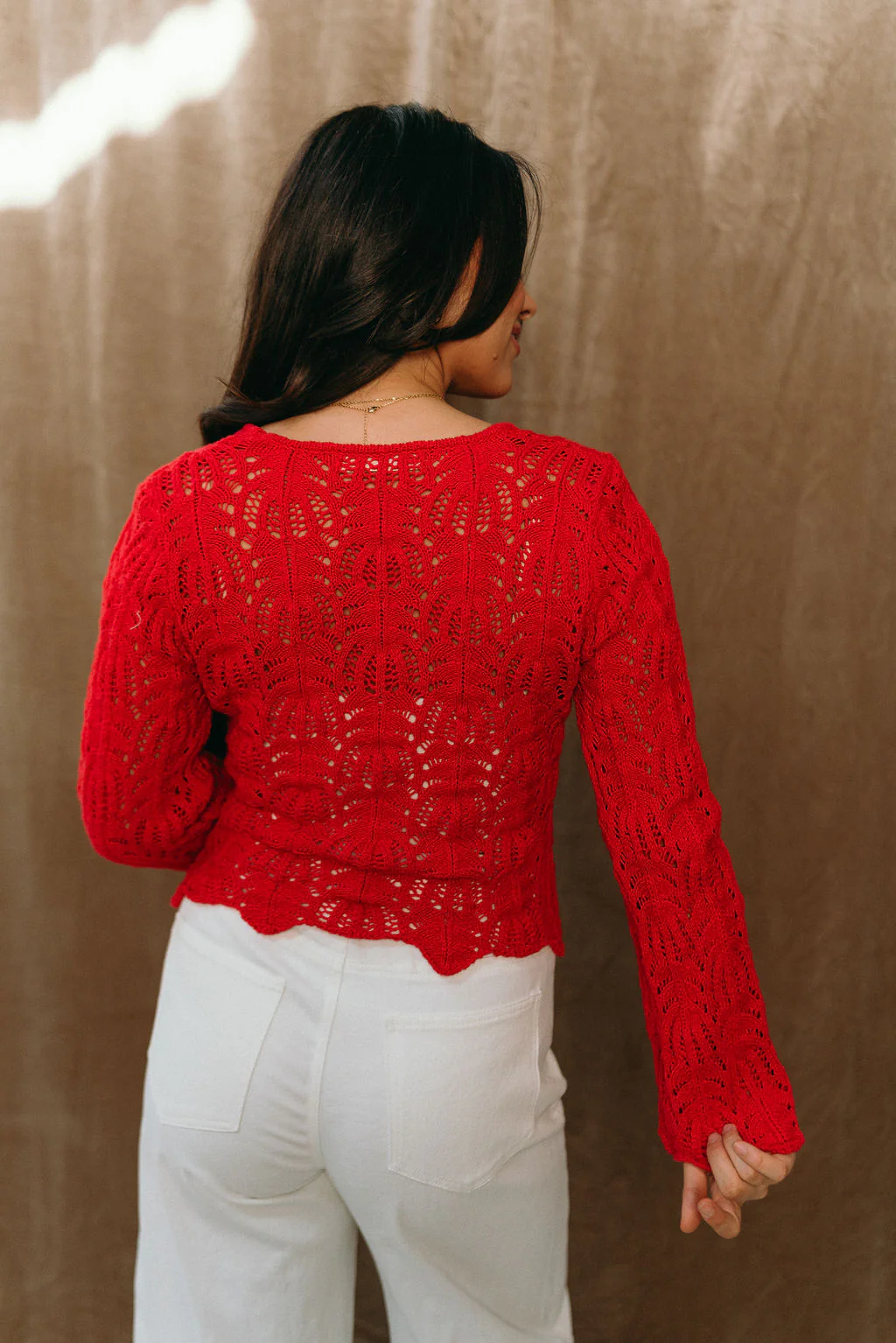 Margaret Red Knit Scallop Ties Cardigan - Image 9