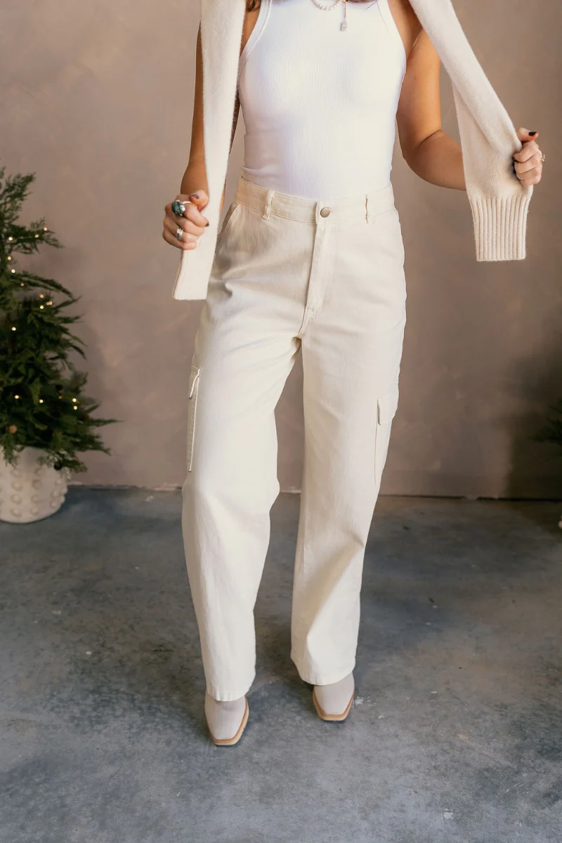 Margo Cream Denim Cargo Pants - Image 4