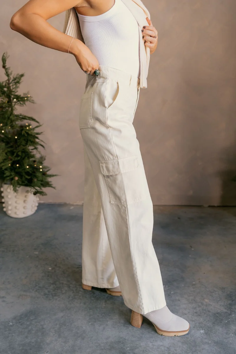 Margo Cream Denim Cargo Pants - Image 5