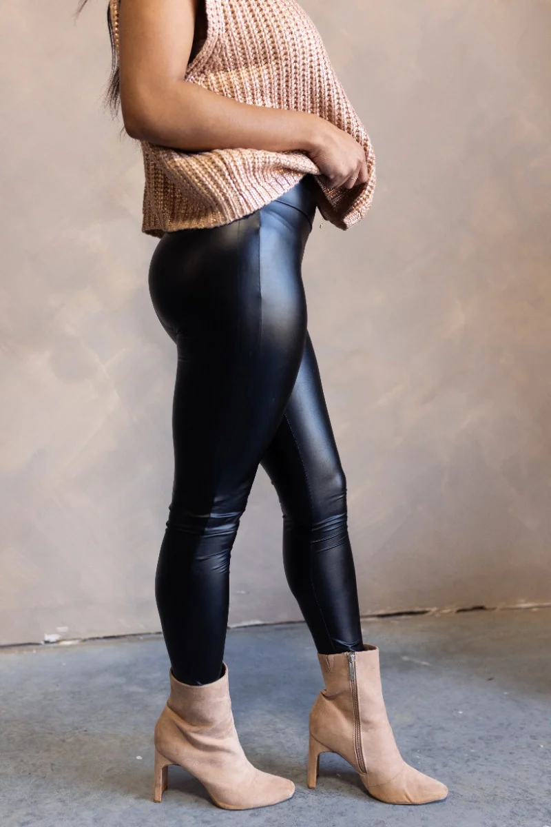Margot Black Faux Leather Leggings - Image 2