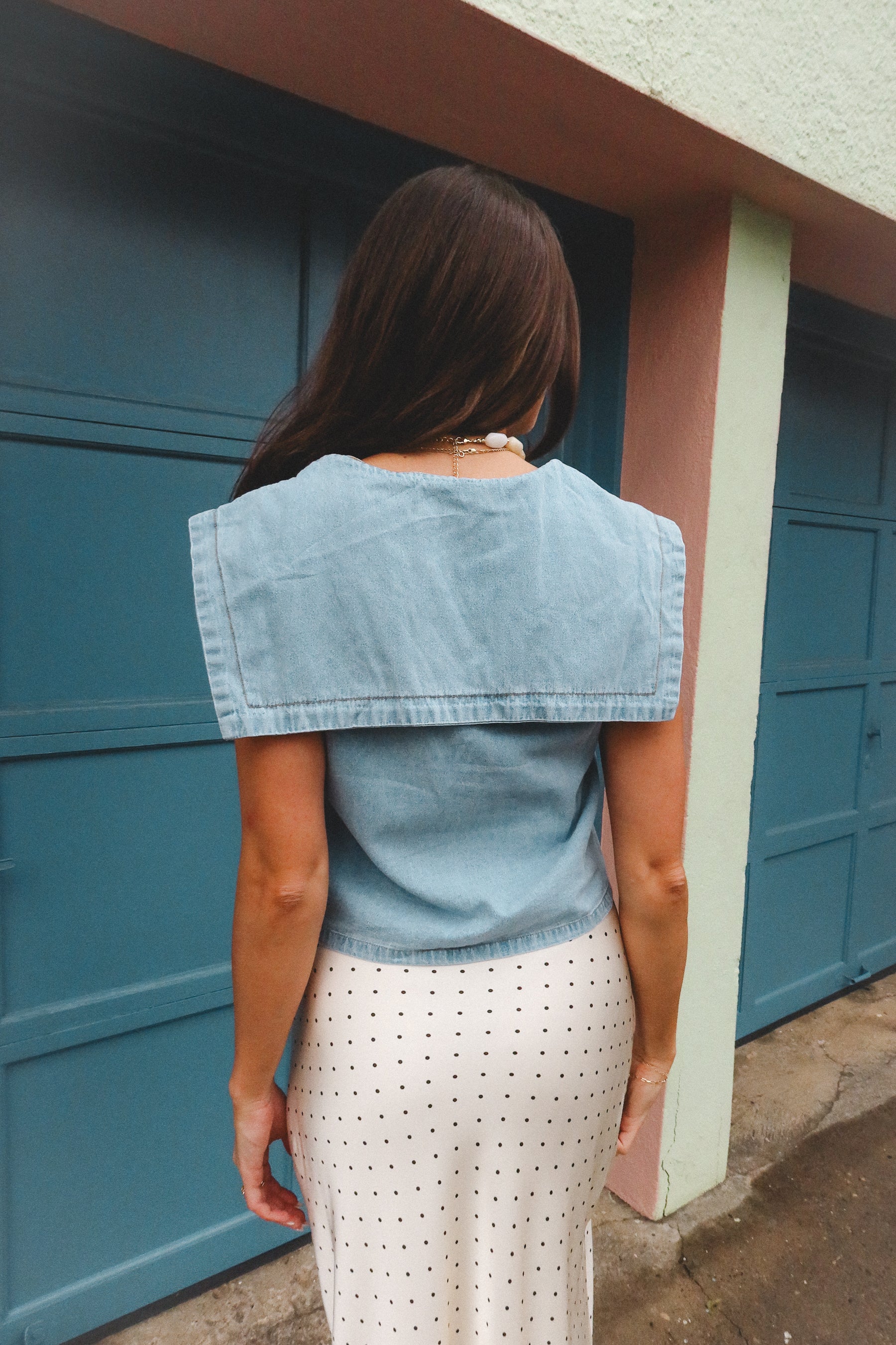 Margot Denim Collared Tank Top - Image 3