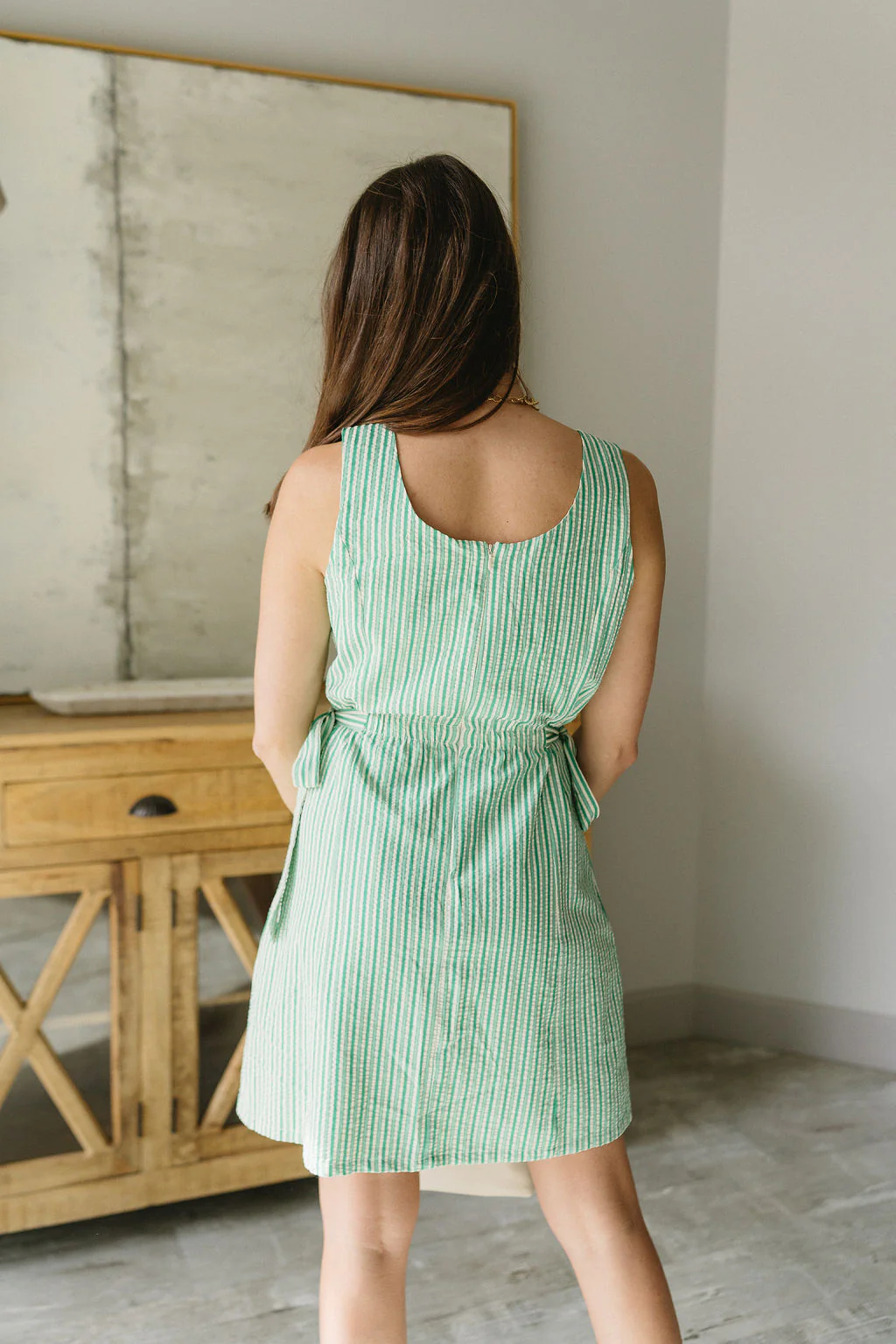 Margot Green & White Stripe Side Ties Mini Dress - Image 4