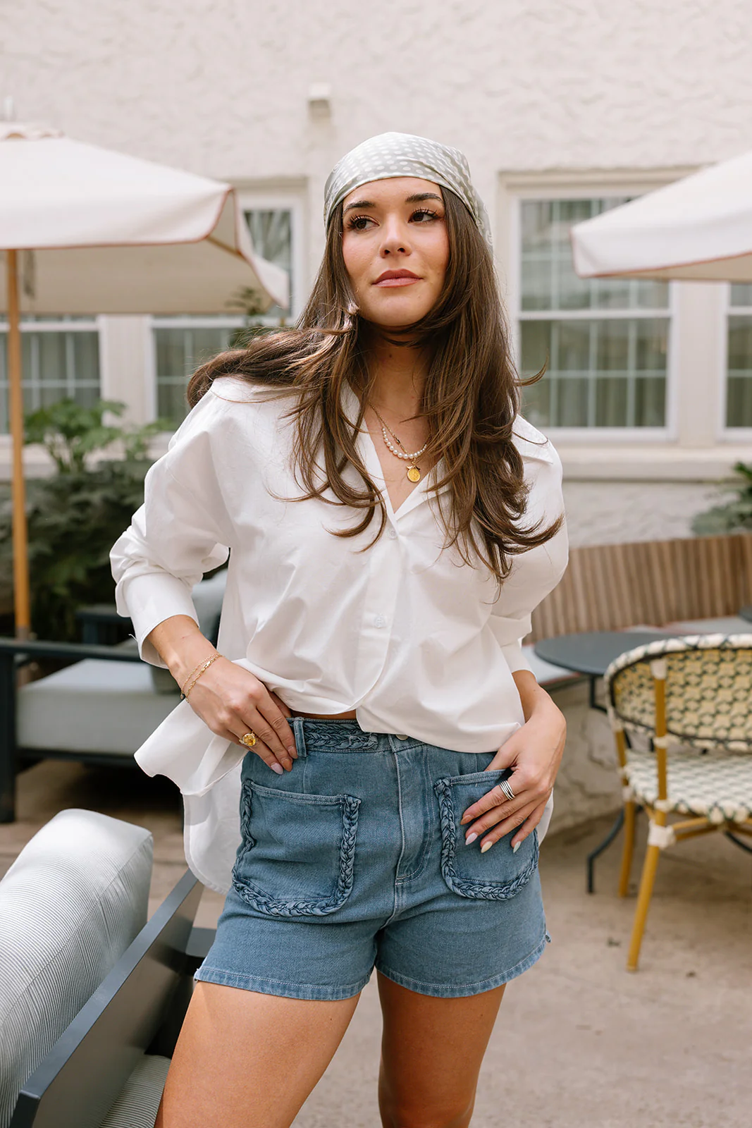 Margot Washed Denim Braided Shorts