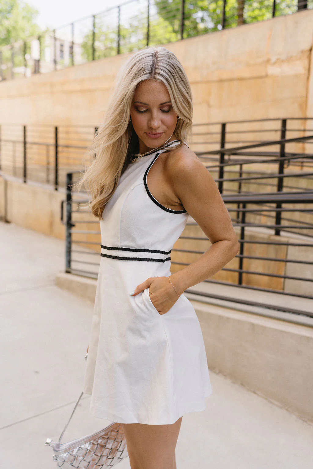 Margot White & Black Braided Trim Flare Mini Dress - Image 3
