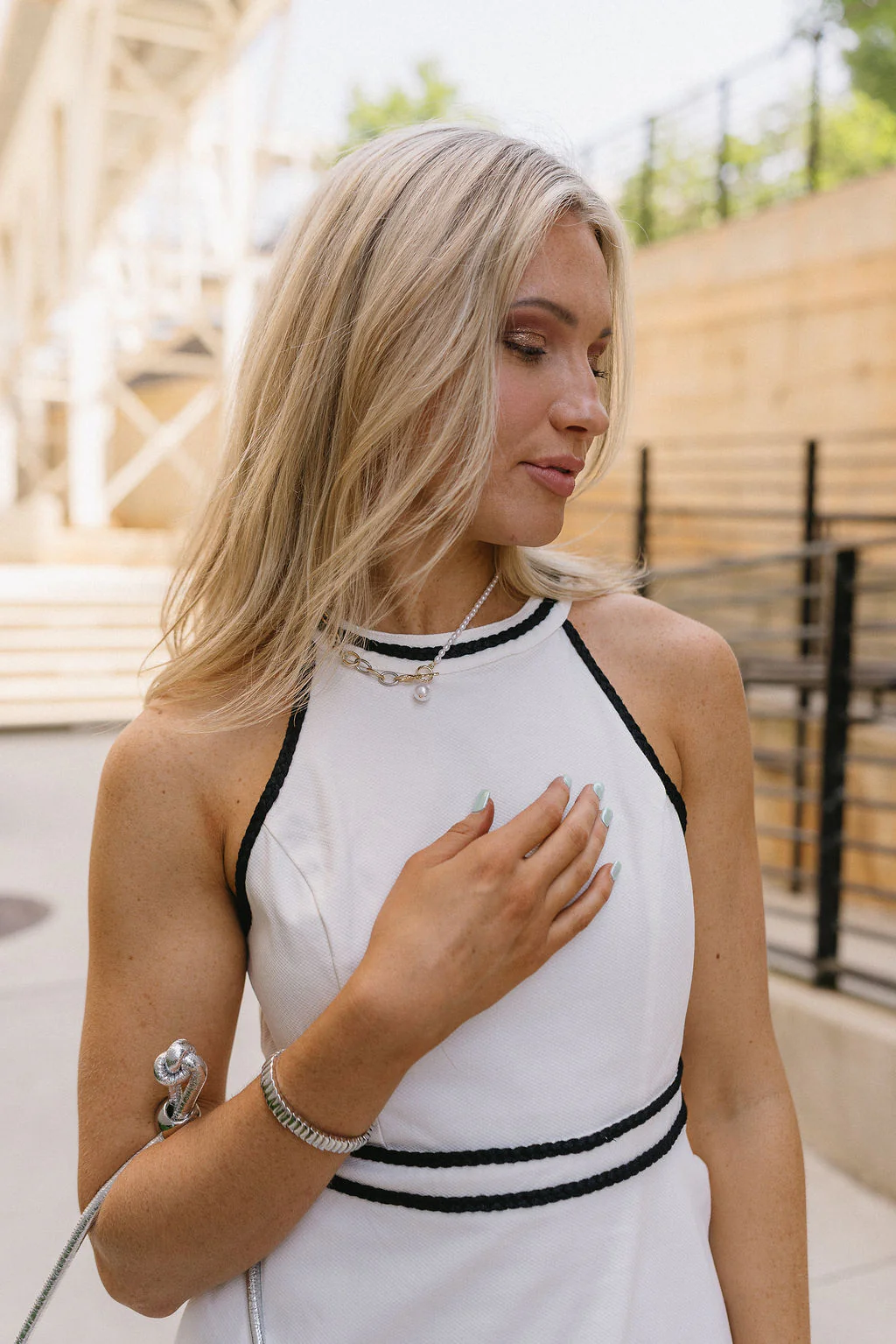 Margot White & Black Braided Trim Flare Mini Dress - Image 6