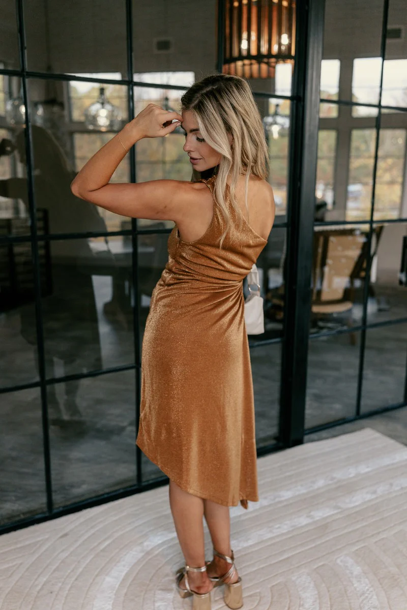 Maria A-Symmetrical Cognac Party Dress - Image 6