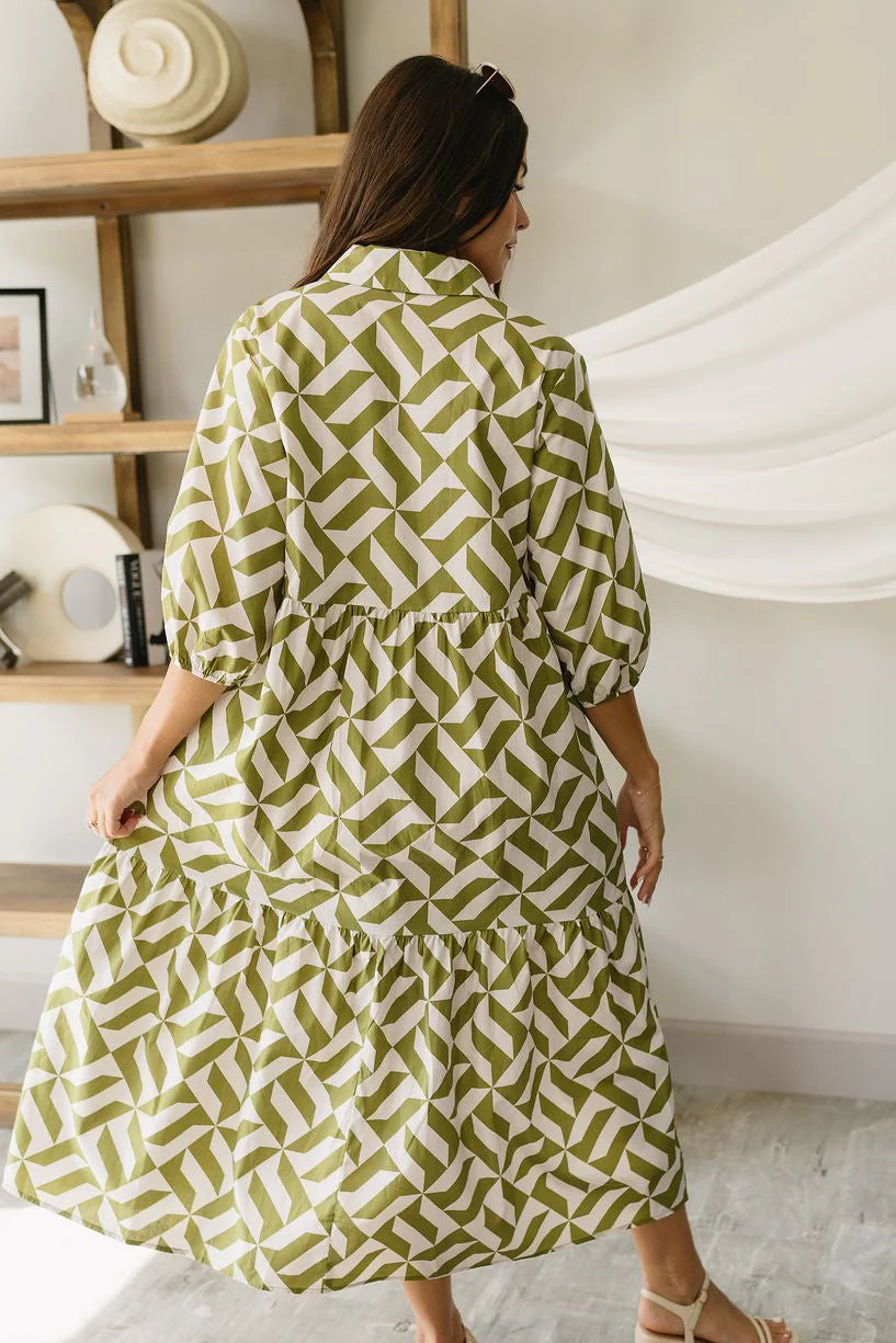 Maria Green & White Printed Midi Dress - Image 7