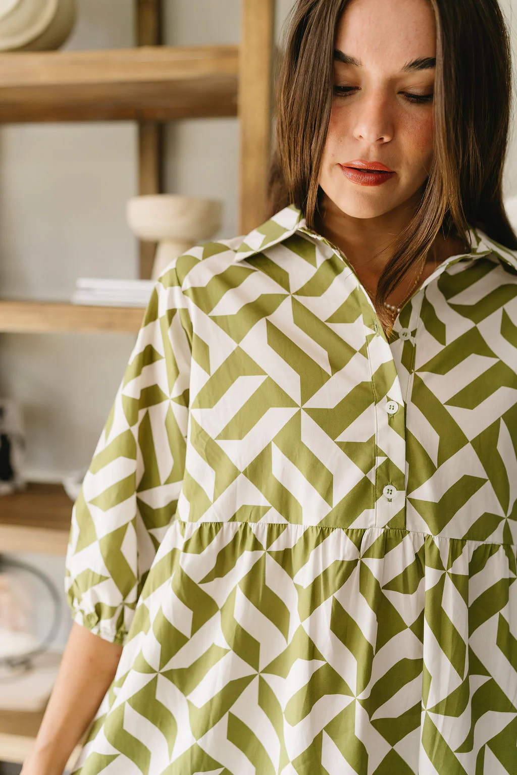 Maria Green & White Printed Midi Dress - Image 8