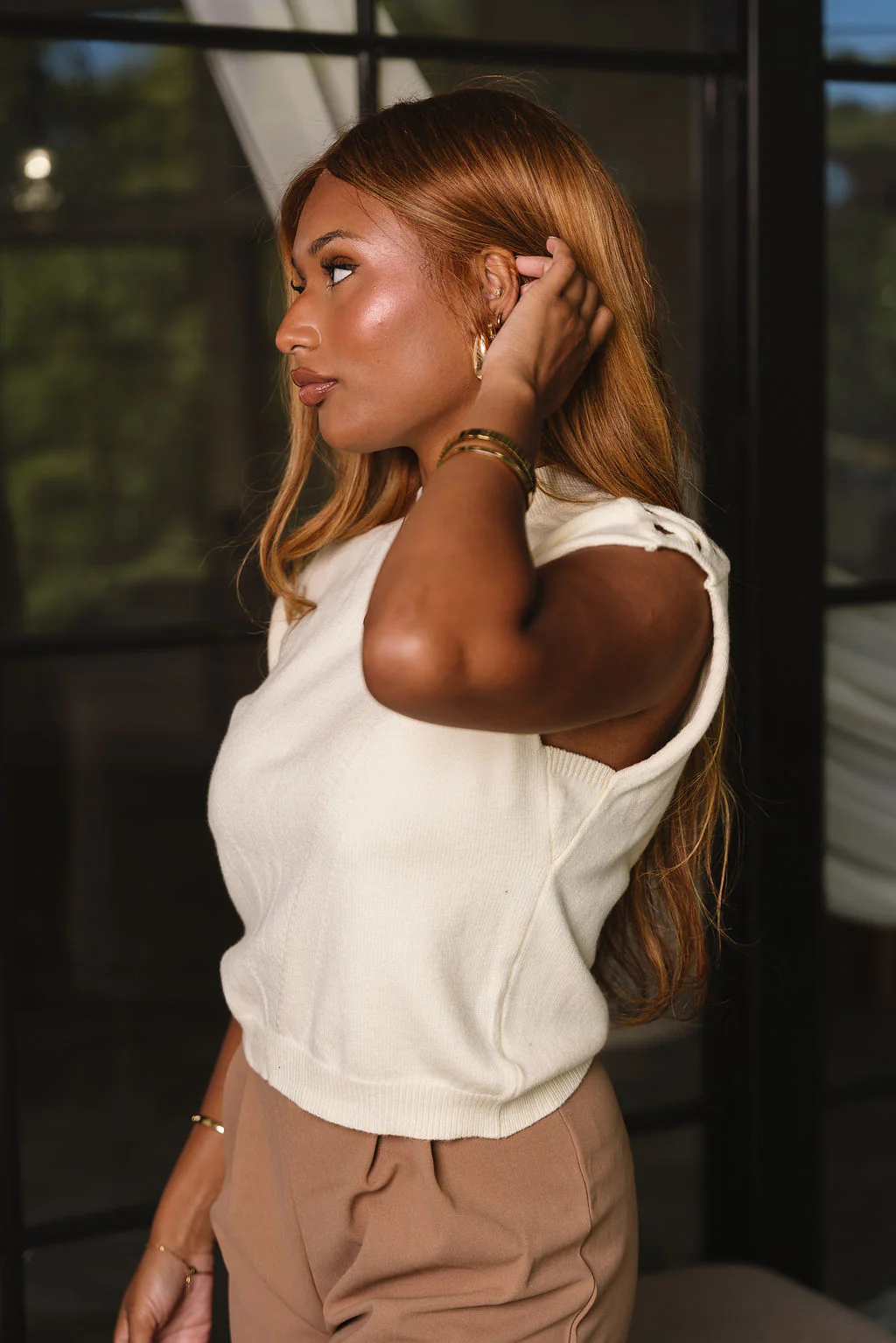 Maria Soft Cream Braided Sleeveless Sweater - Image 4