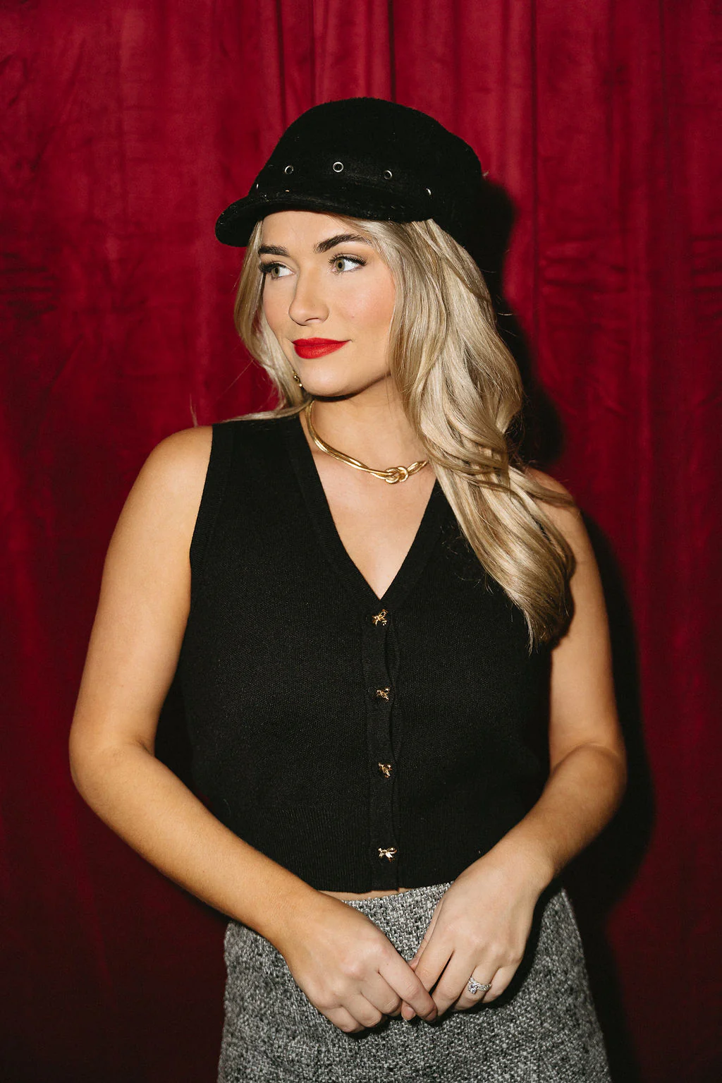 Mariah Black & Gold Bow Sweater Vest - Image 4