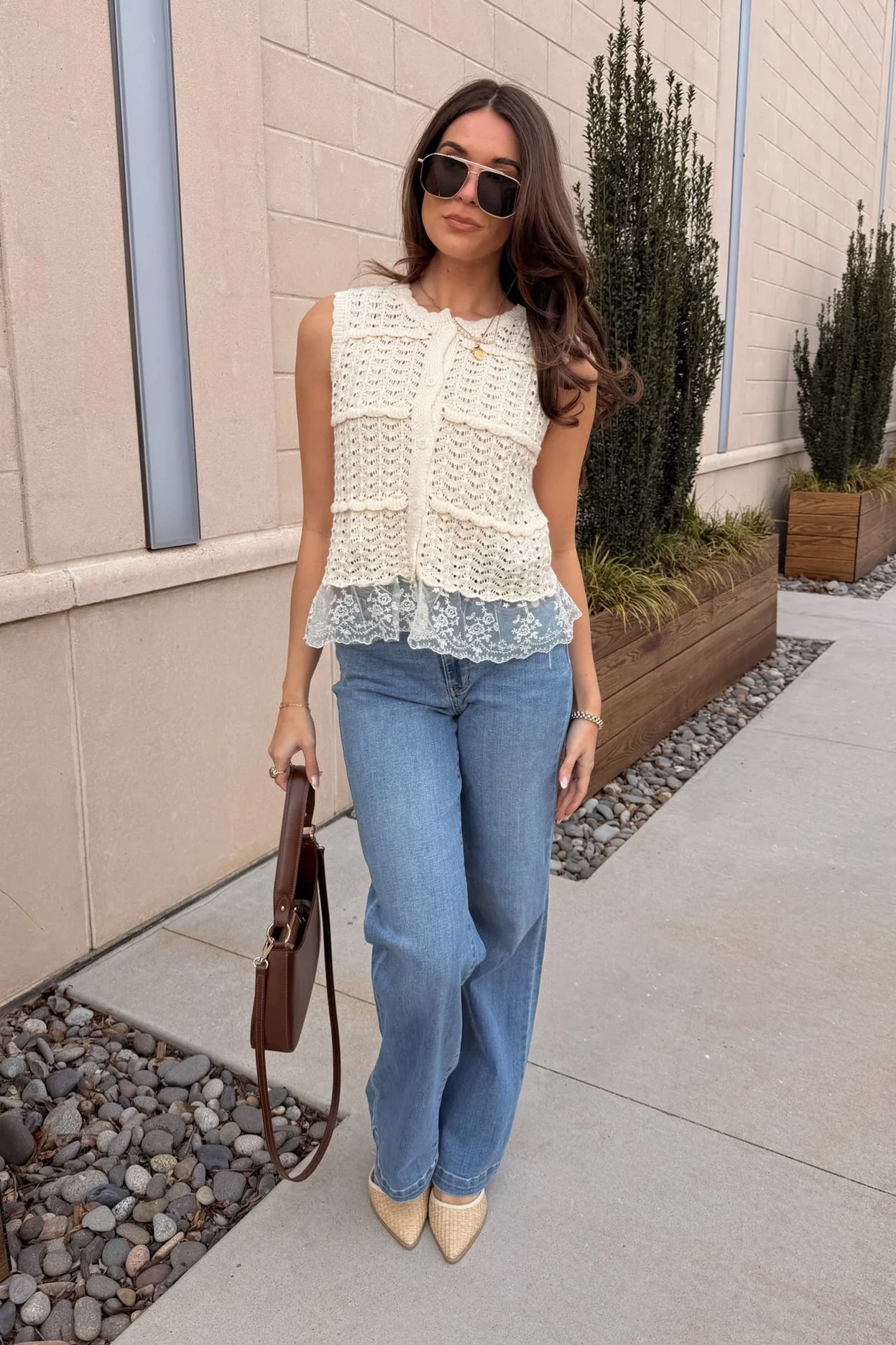 Mariah Cream & Lace Button-Up Tank - Image 2