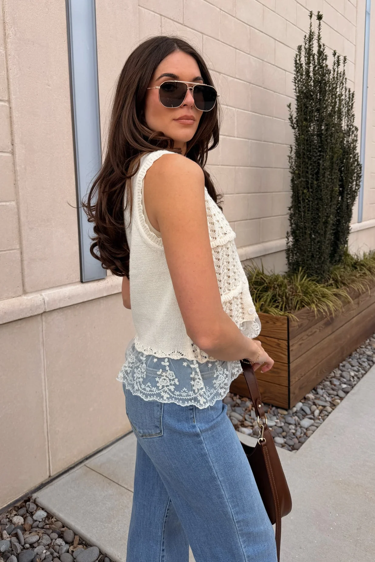 Mariah Cream & Lace Button-Up Tank - Image 4