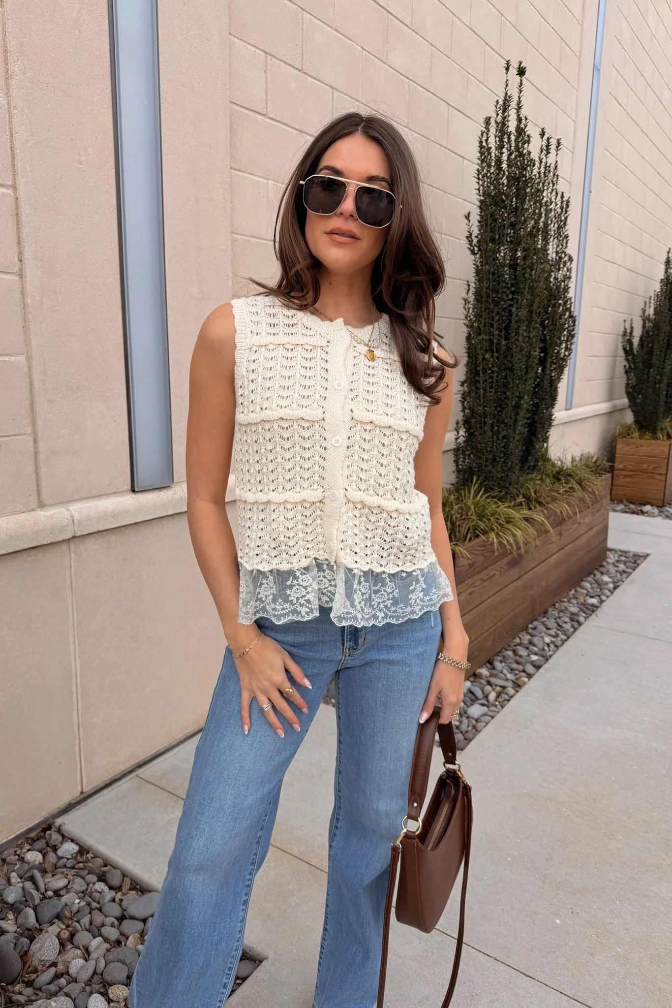 Mariah Cream & Lace Button-Up Tank - Image 6