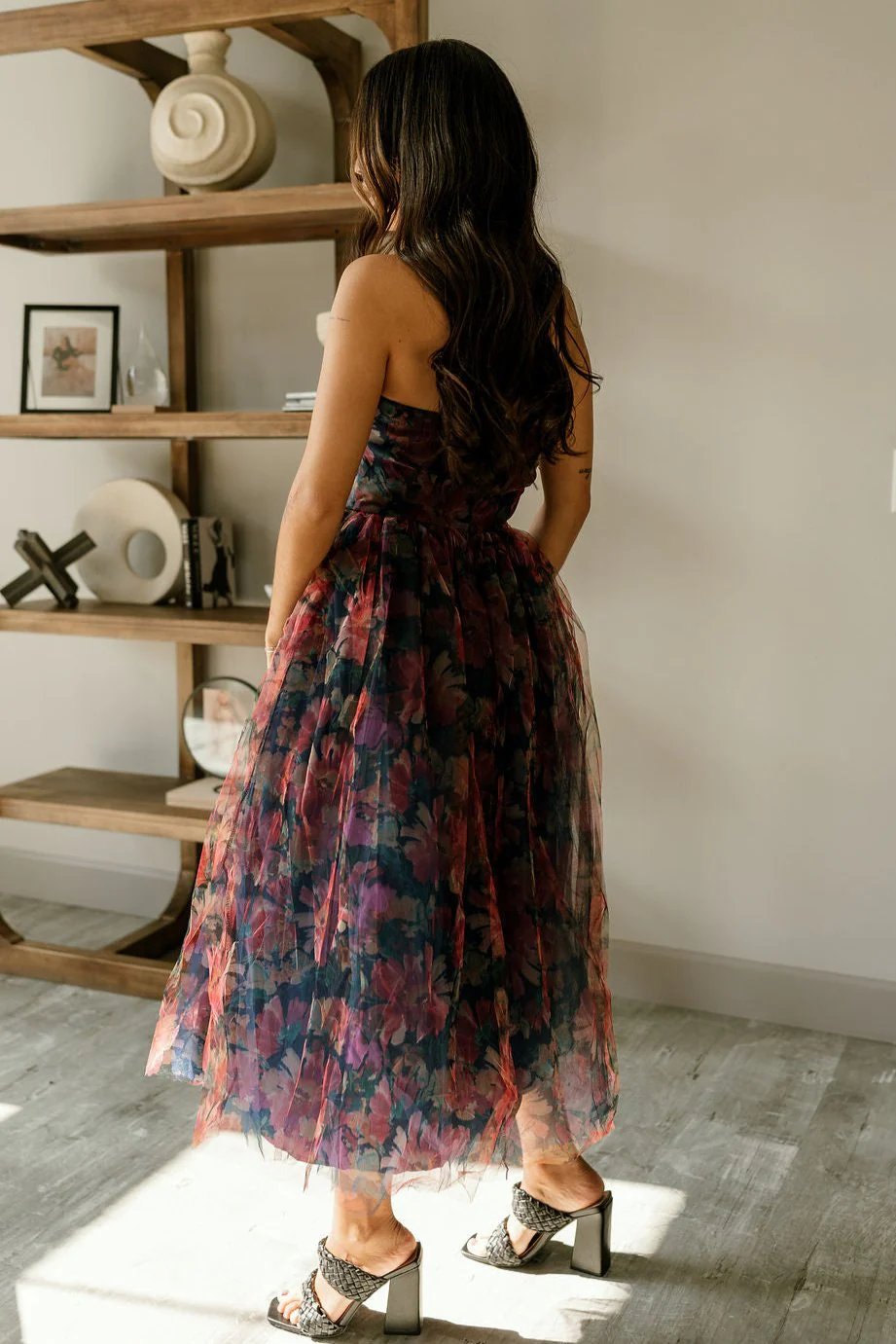 Mariah Navy Floral Tulle Midi Dress - Image 6