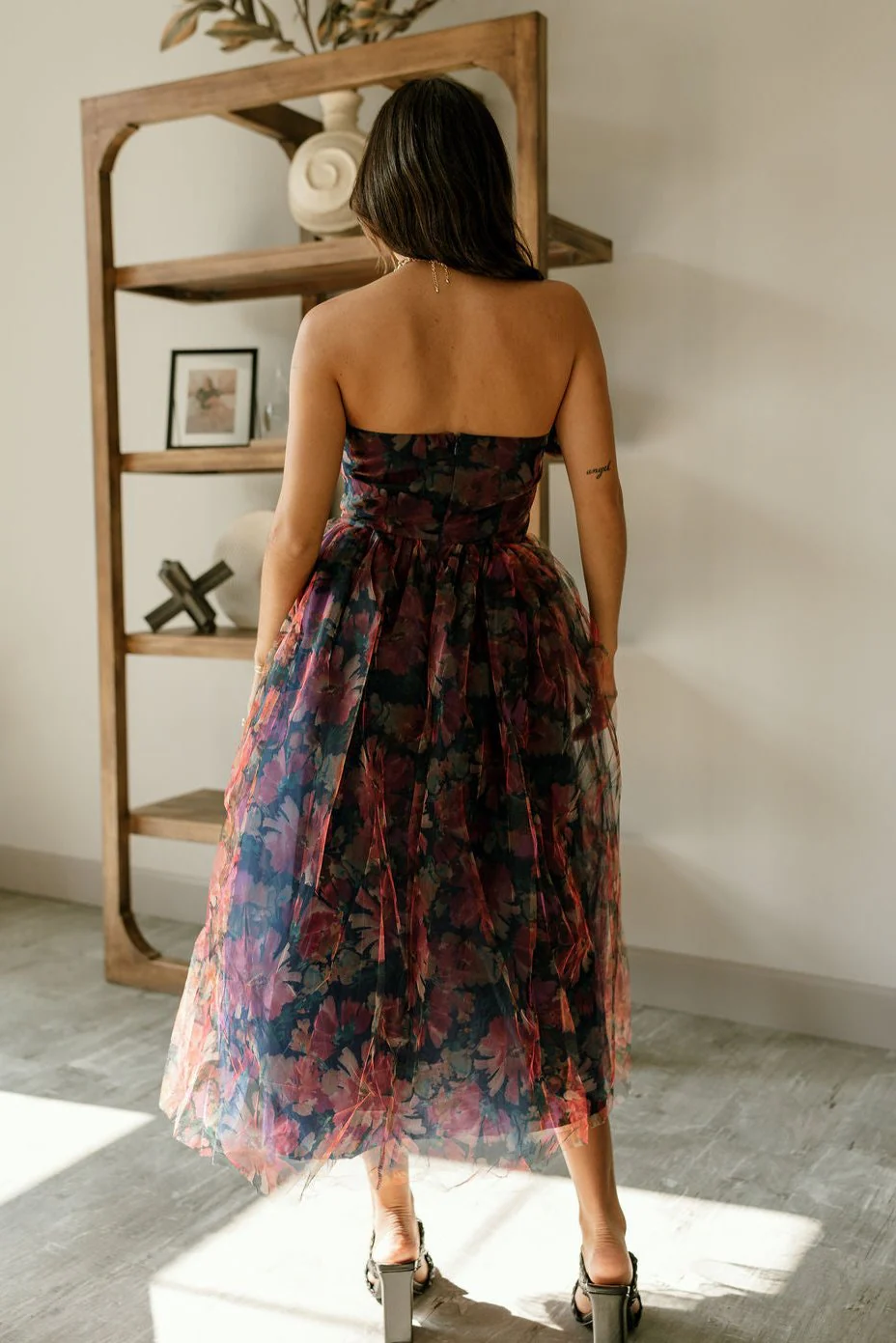 Mariah Navy Floral Tulle Midi Dress - Image 7