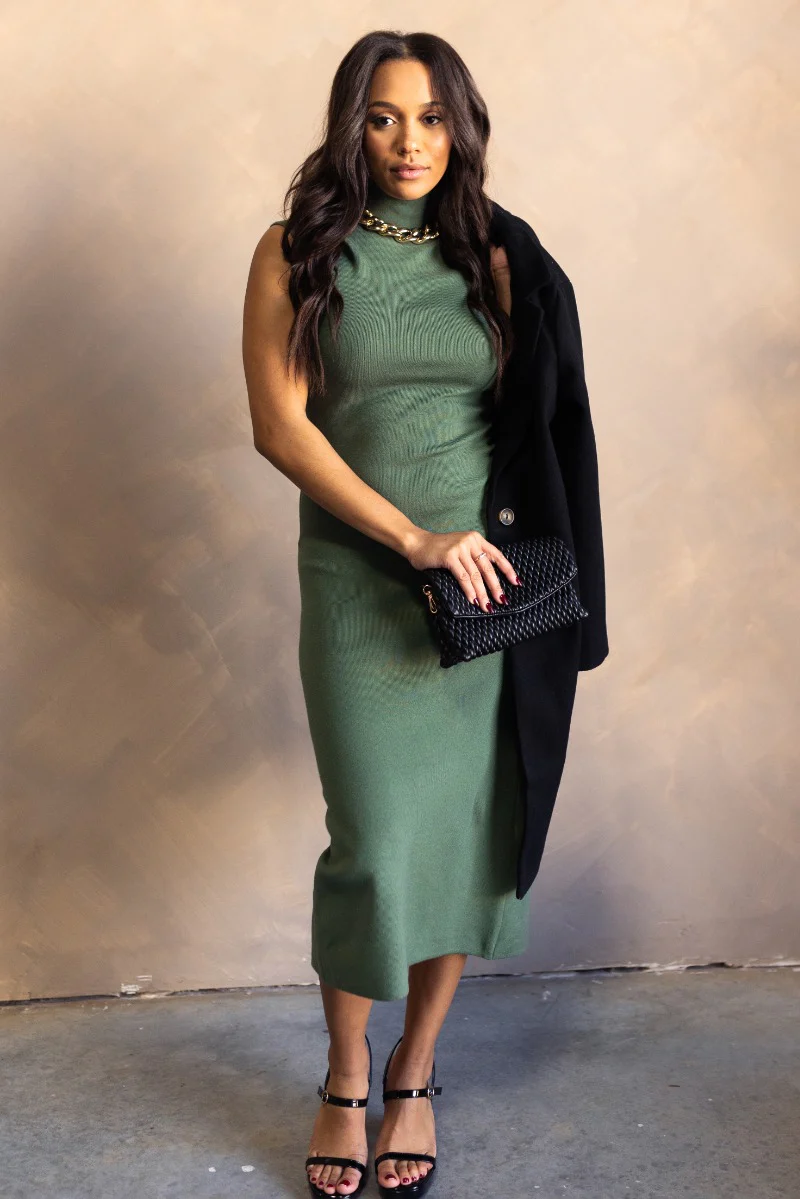 Mariana Green Sleeveless Mock Neck Midi Dress - Image 2
