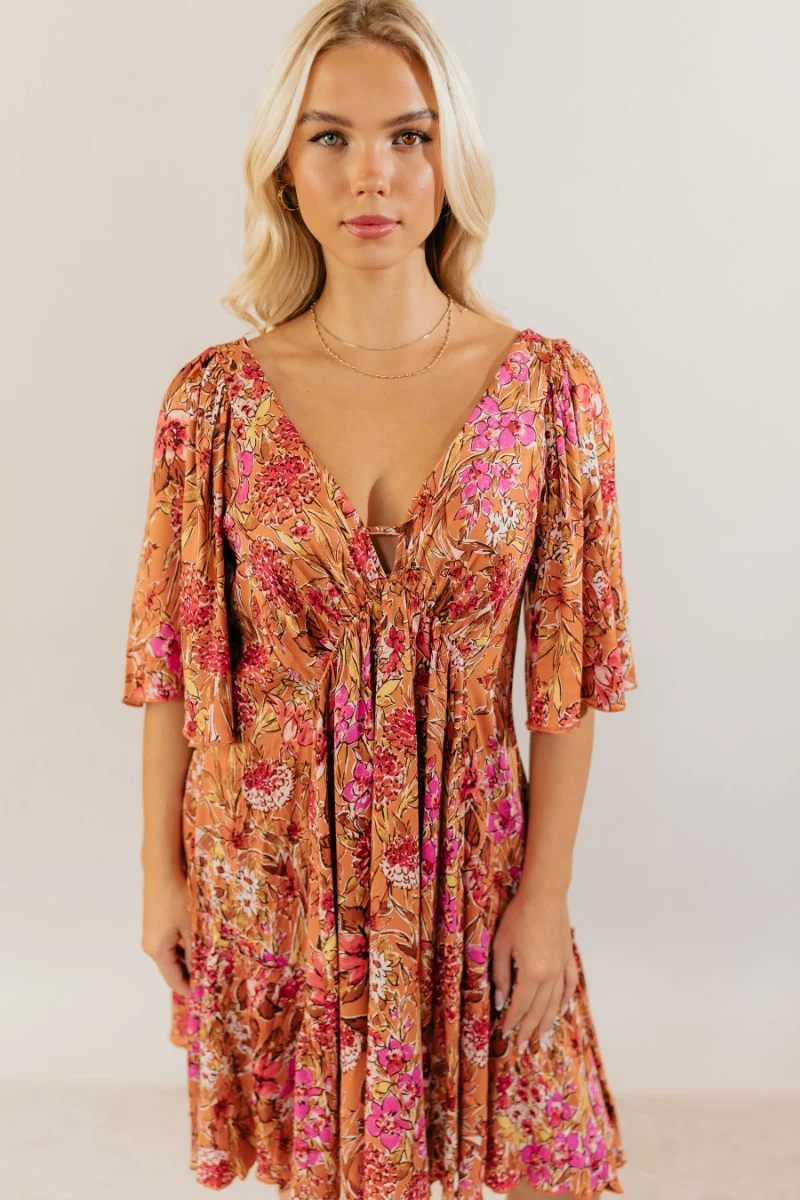 Rachel Rust Floral Short Sleeve Mini Dress - Image 2
