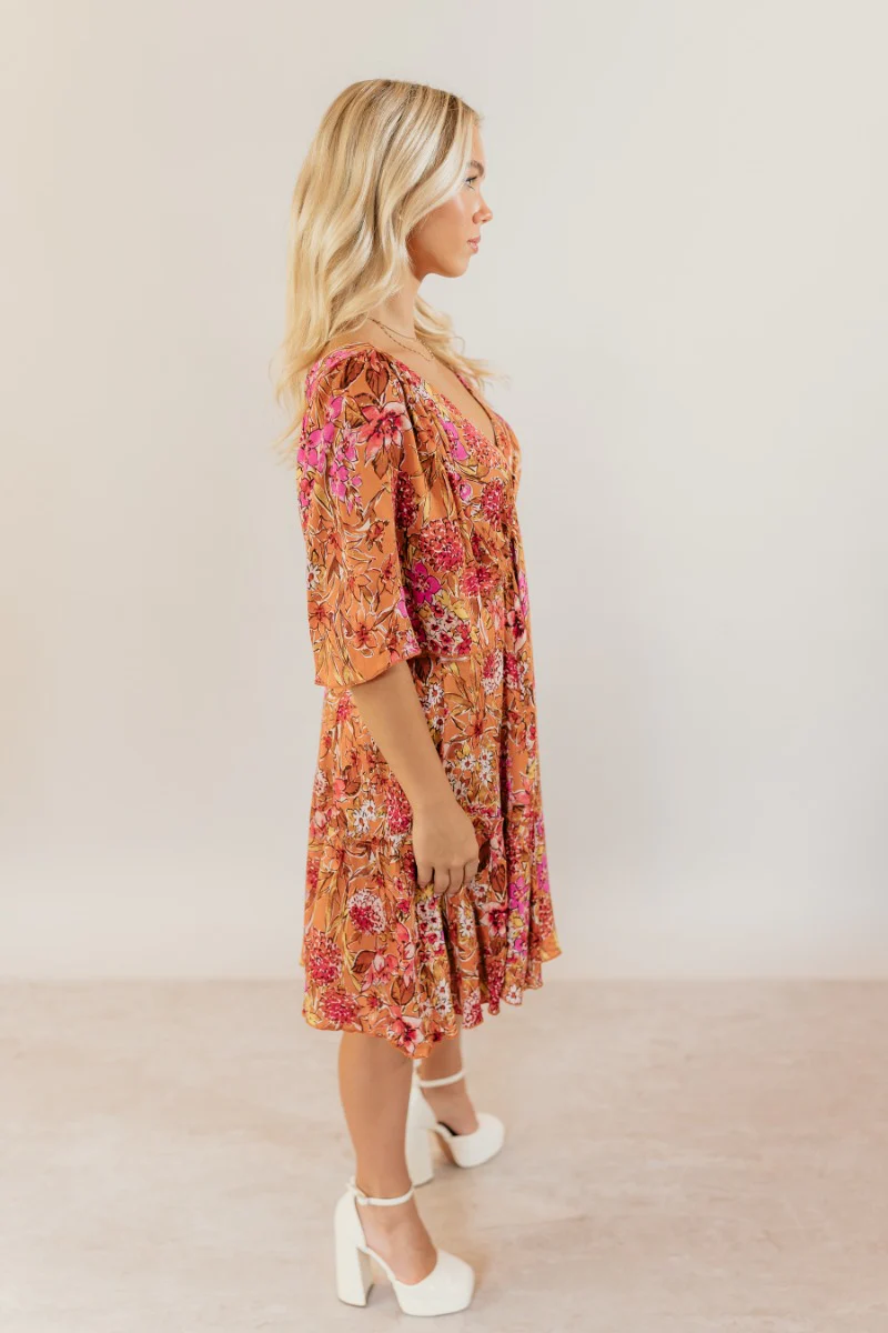 Rachel Rust Floral Short Sleeve Mini Dress - Image 3
