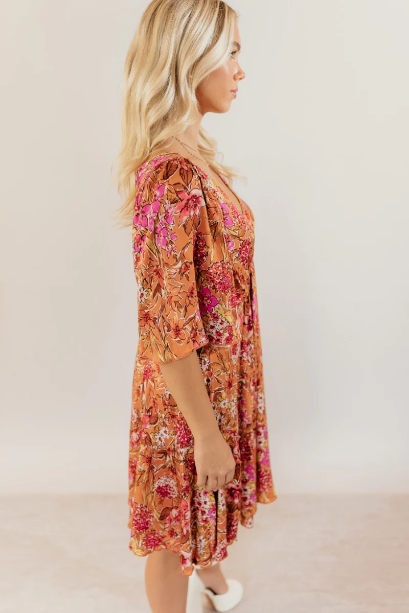 Rachel Rust Floral Short Sleeve Mini Dress - Image 4