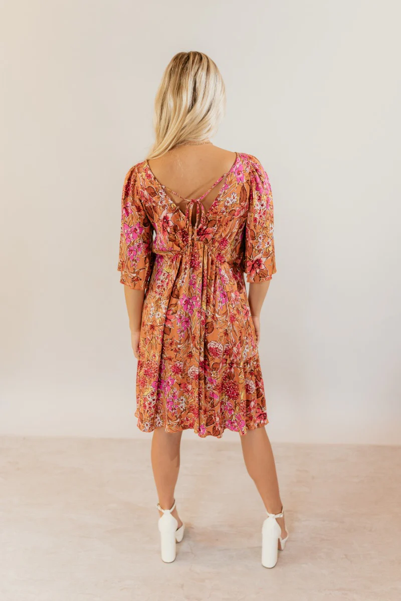 Rachel Rust Floral Short Sleeve Mini Dress - Image 5