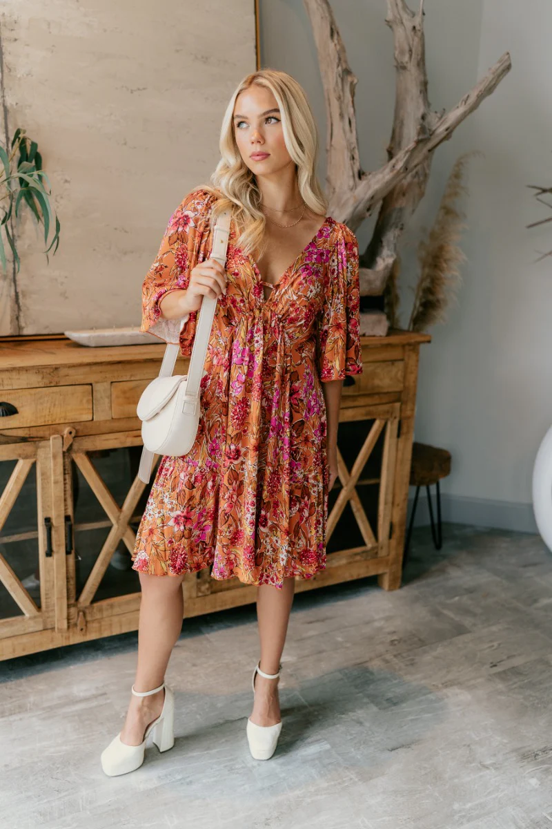 Rachel Rust Floral Short Sleeve Mini Dress - Image 8