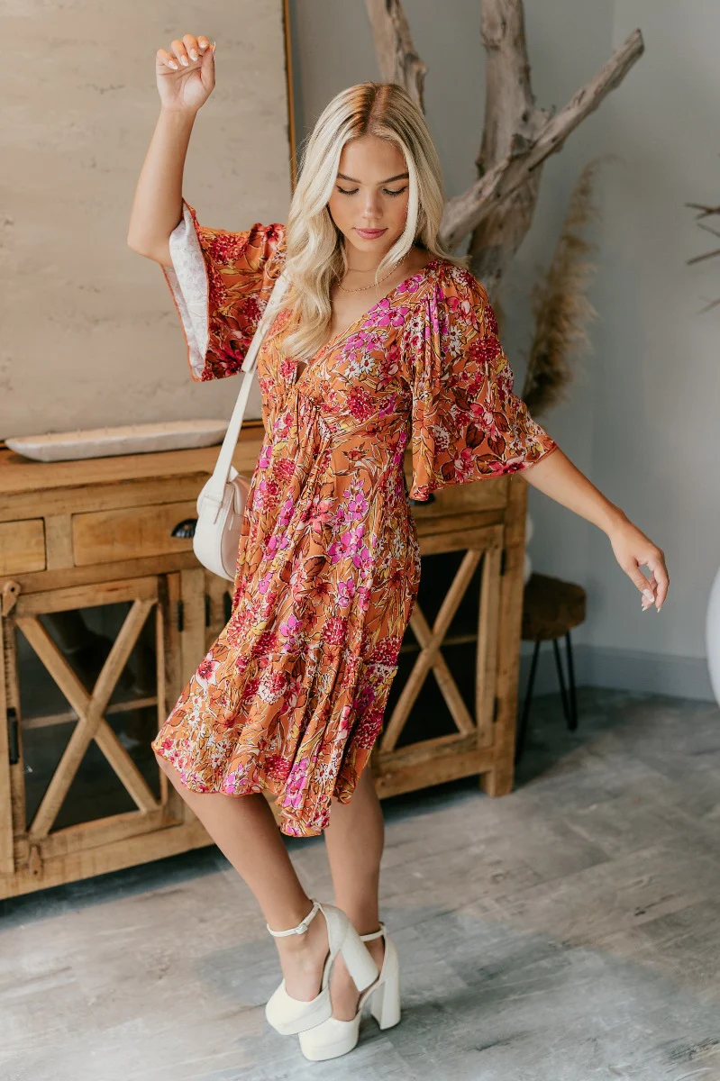 Rachel Rust Floral Short Sleeve Mini Dress - Image 9