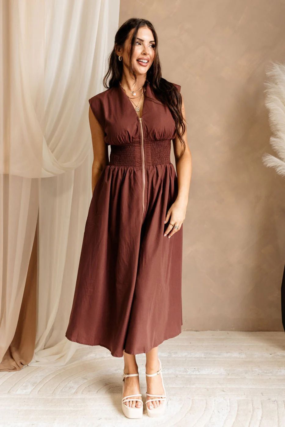 Marilyn Brown Zip Front Midi Dress - Image 10