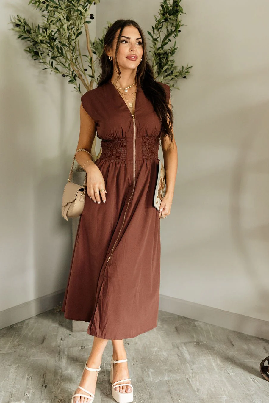 Marilyn Brown Zip Front Midi Dress - Image 11