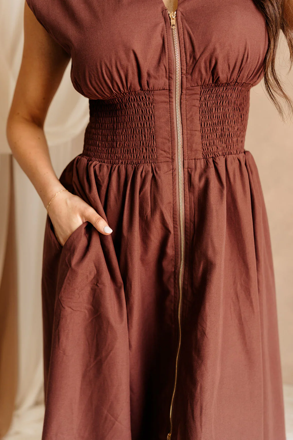 Marilyn Brown Zip Front Midi Dress - Image 4