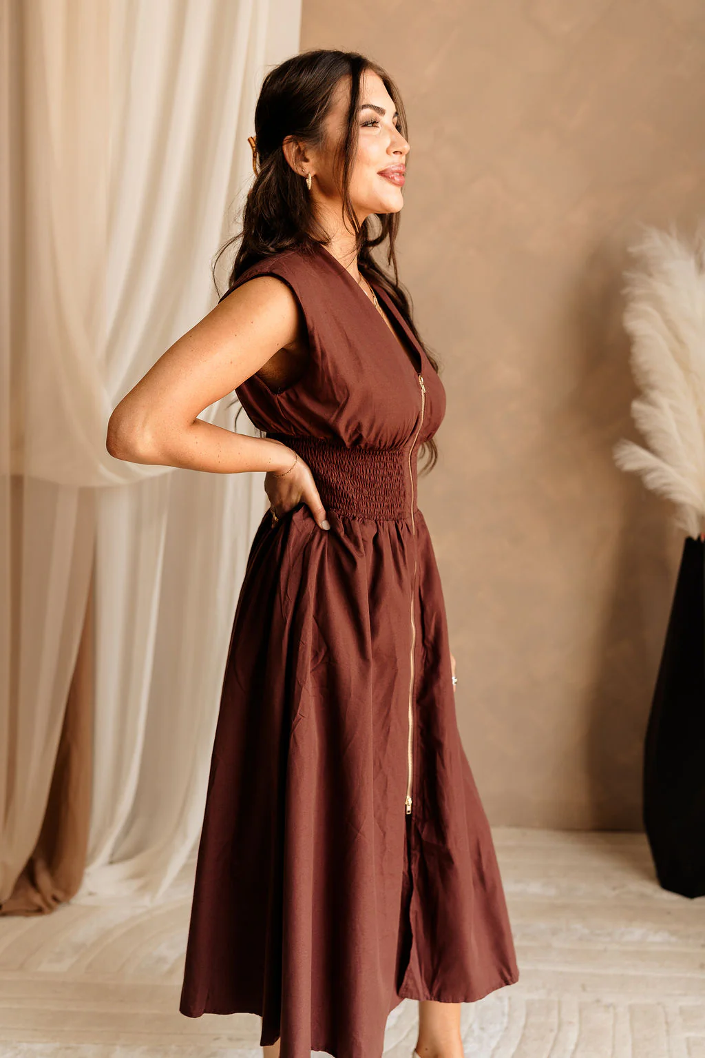 Marilyn Brown Zip Front Midi Dress - Image 5