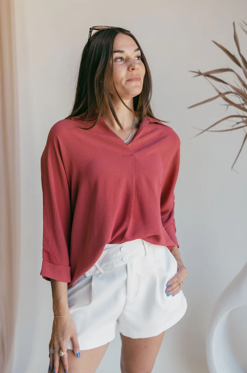 Maris Dusty Rose Collared Top