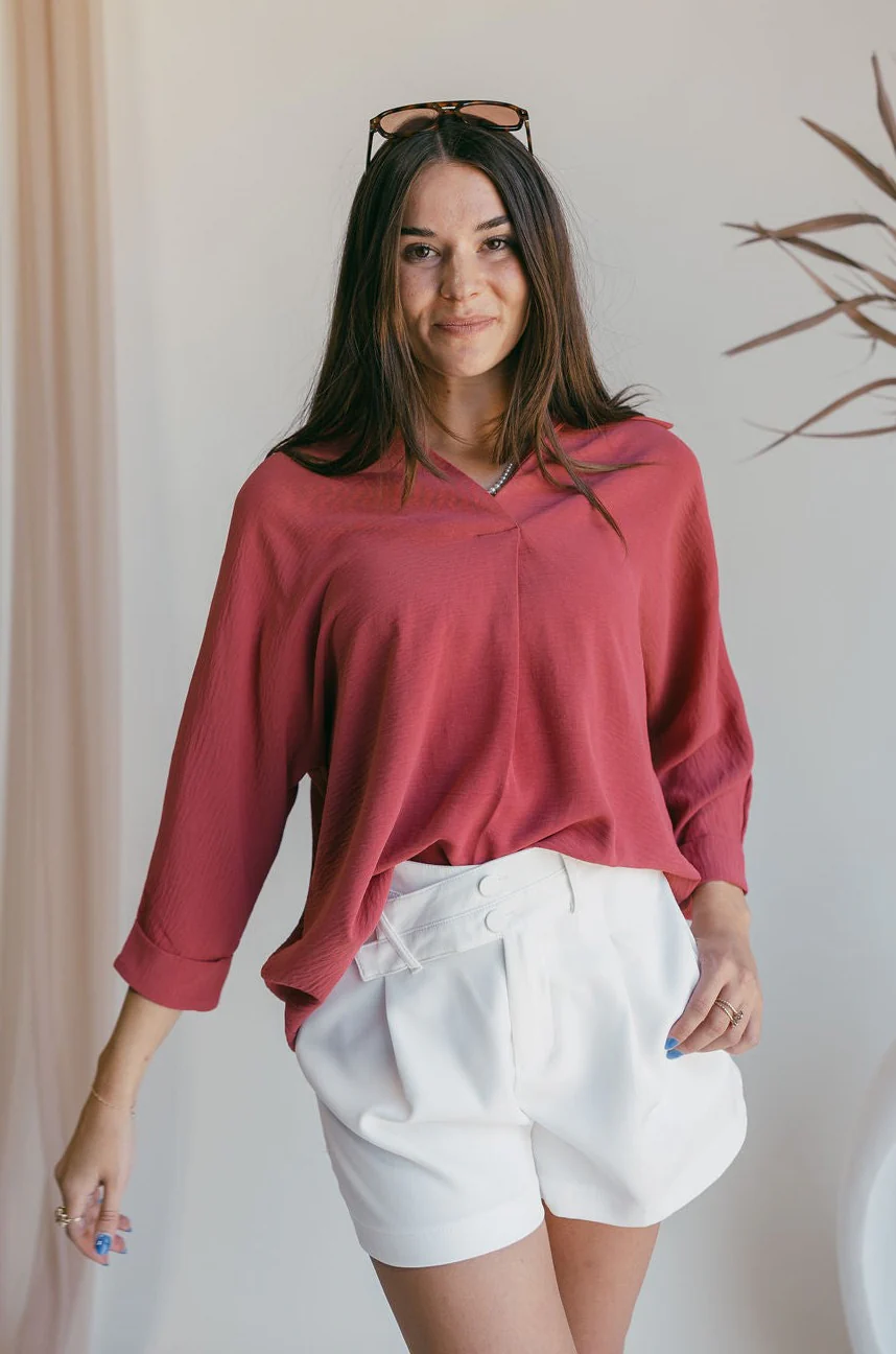 Maris Dusty Rose Collared Top - Image 2