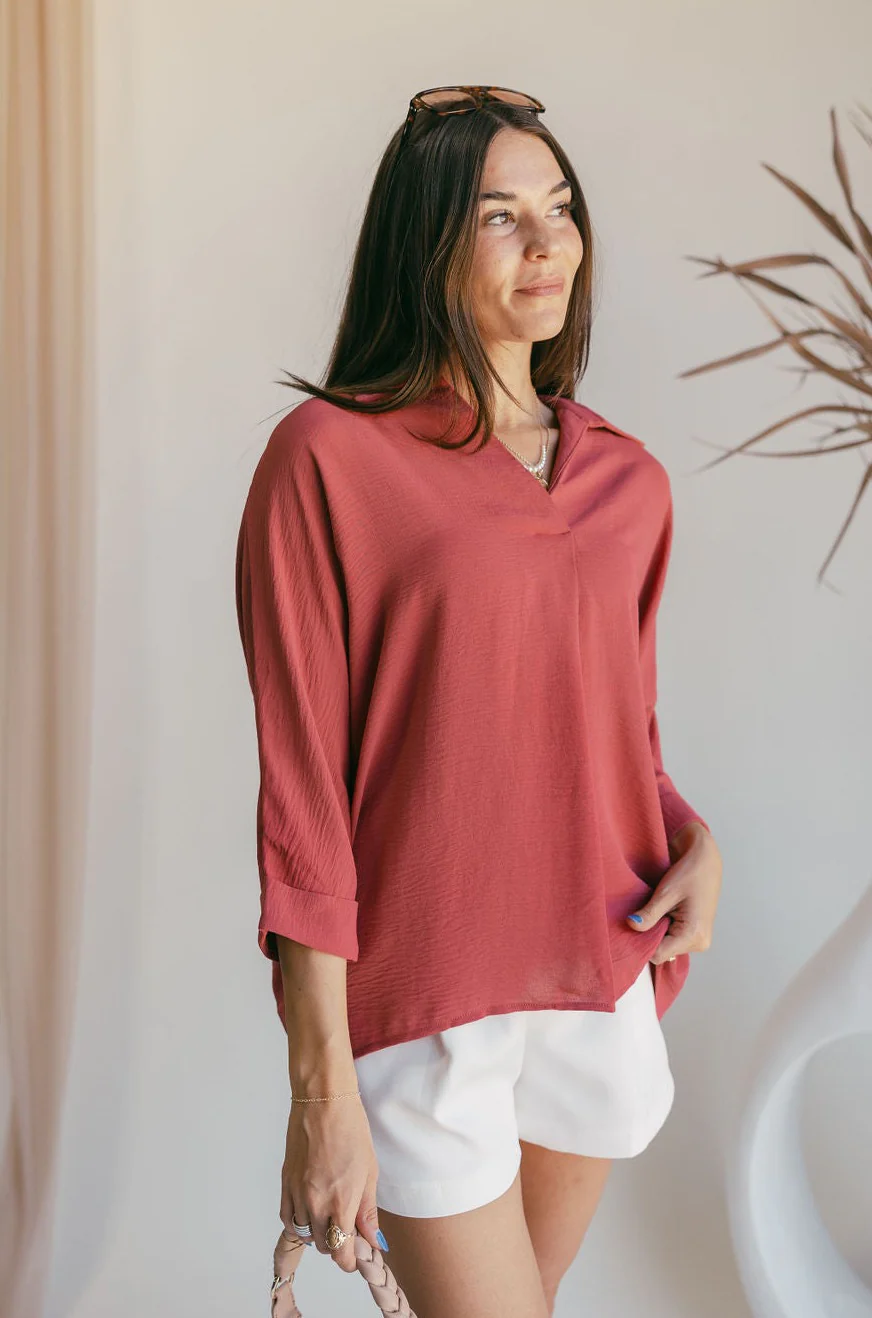 Maris Dusty Rose Collared Top - Image 3