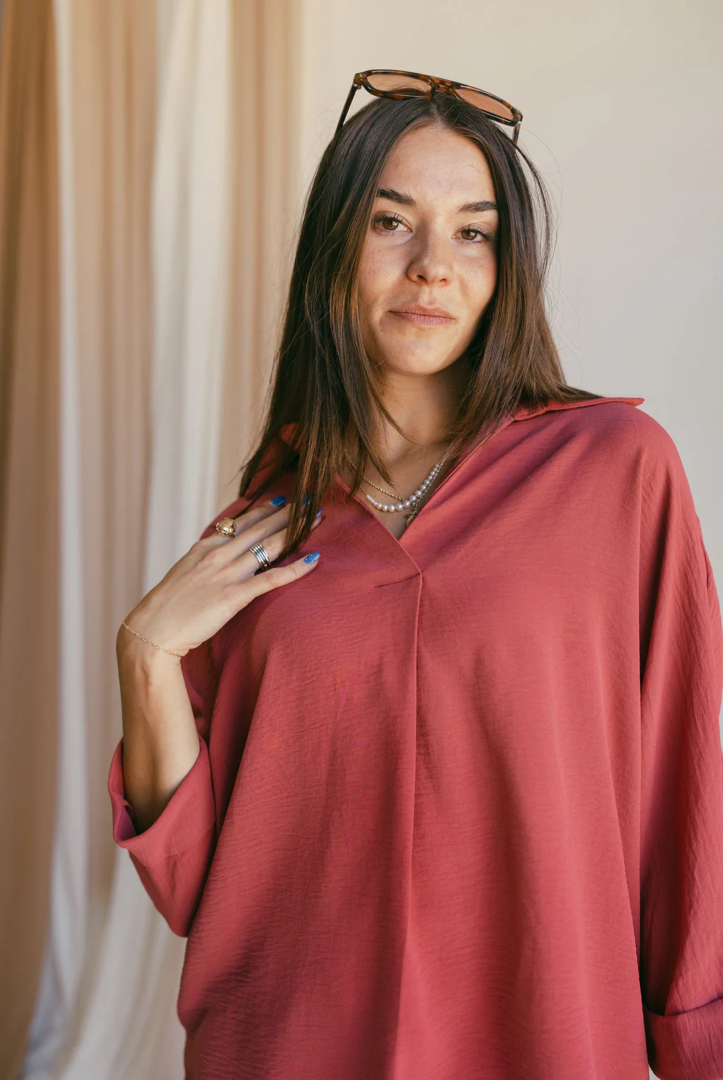 Maris Dusty Rose Collared Top - Image 4