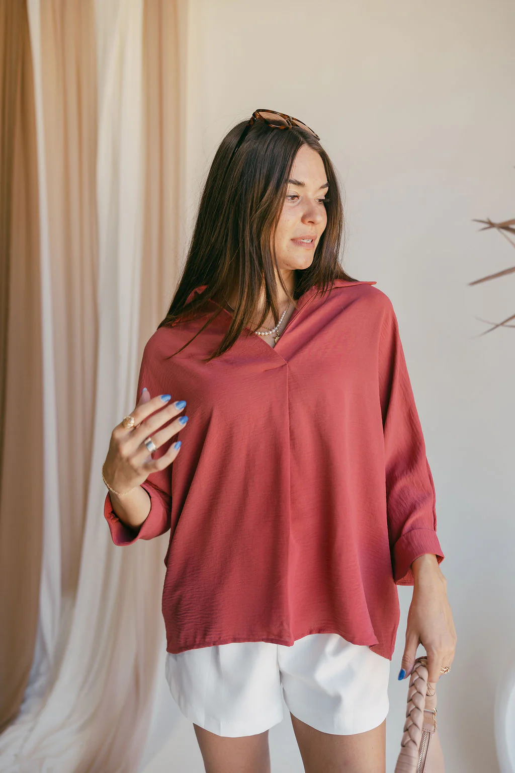 Maris Dusty Rose Collared Top - Image 5