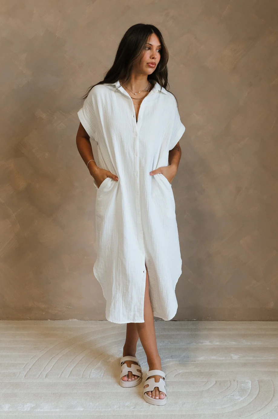Maris White Button-Up Midi Dress - Image 2