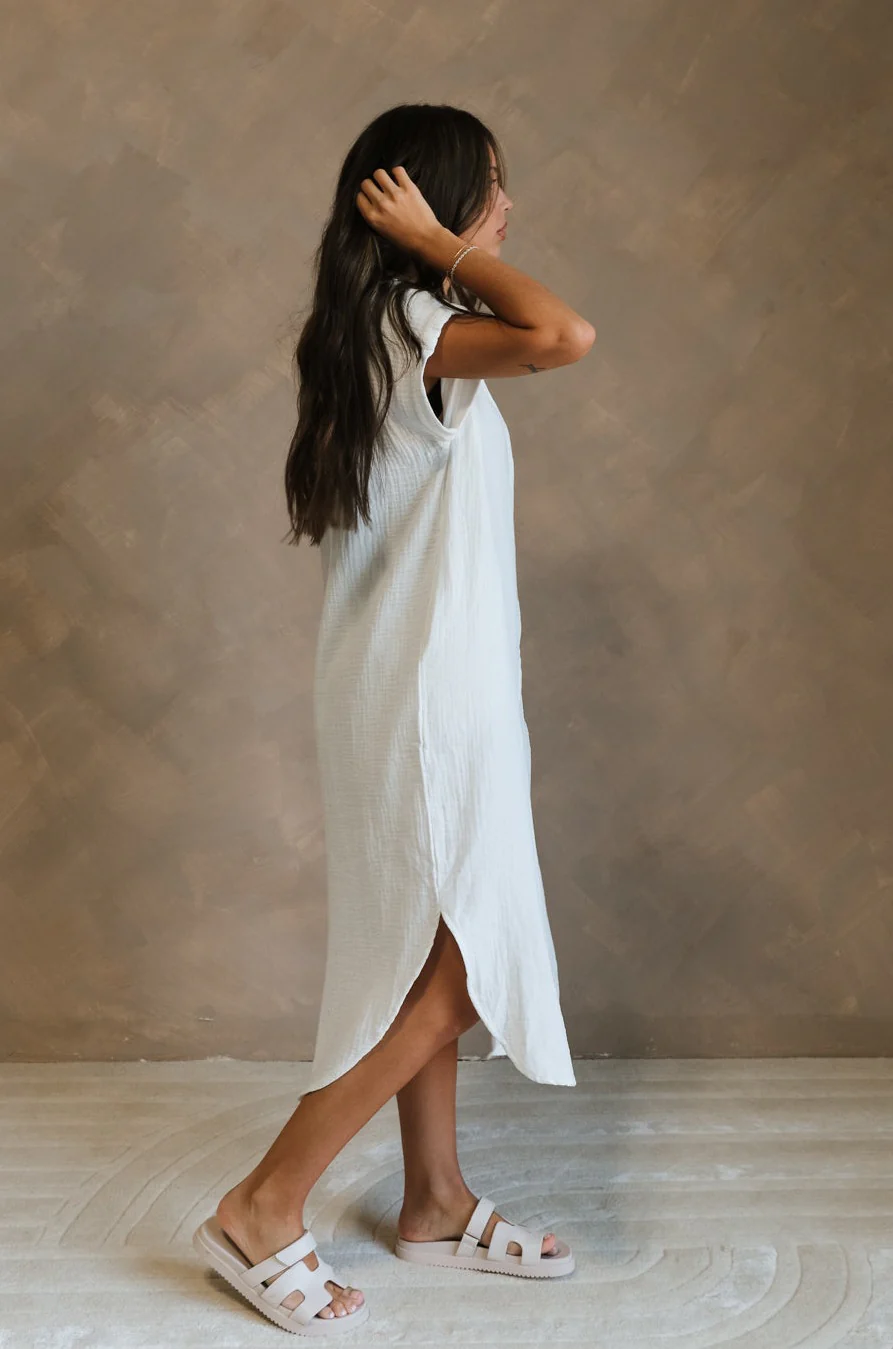 Maris White Button-Up Midi Dress - Image 3