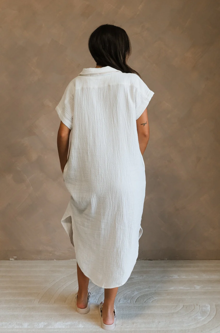 Maris White Button-Up Midi Dress - Image 4