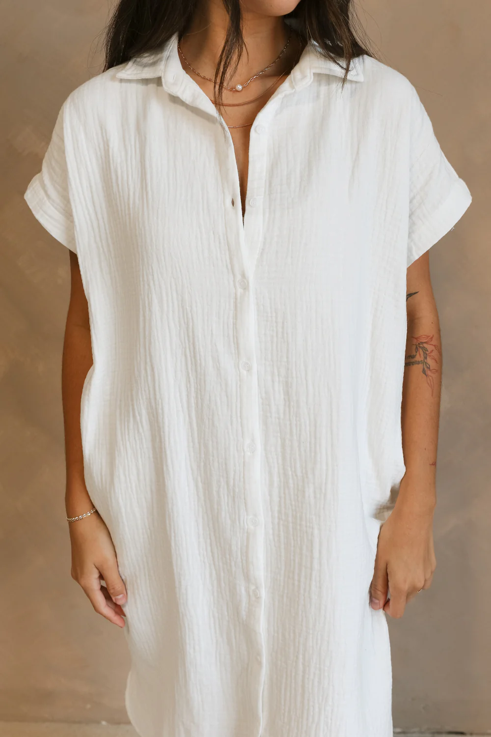 Maris White Button-Up Midi Dress - Image 6