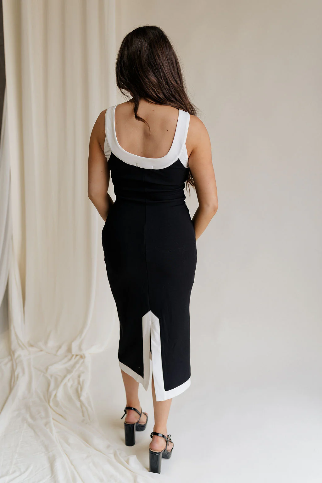 Marissa Black & White Trim Midi Dress - Image 7