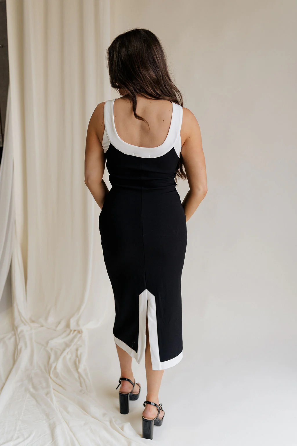 Marissa Black & White Trim Midi Dress - Image 8