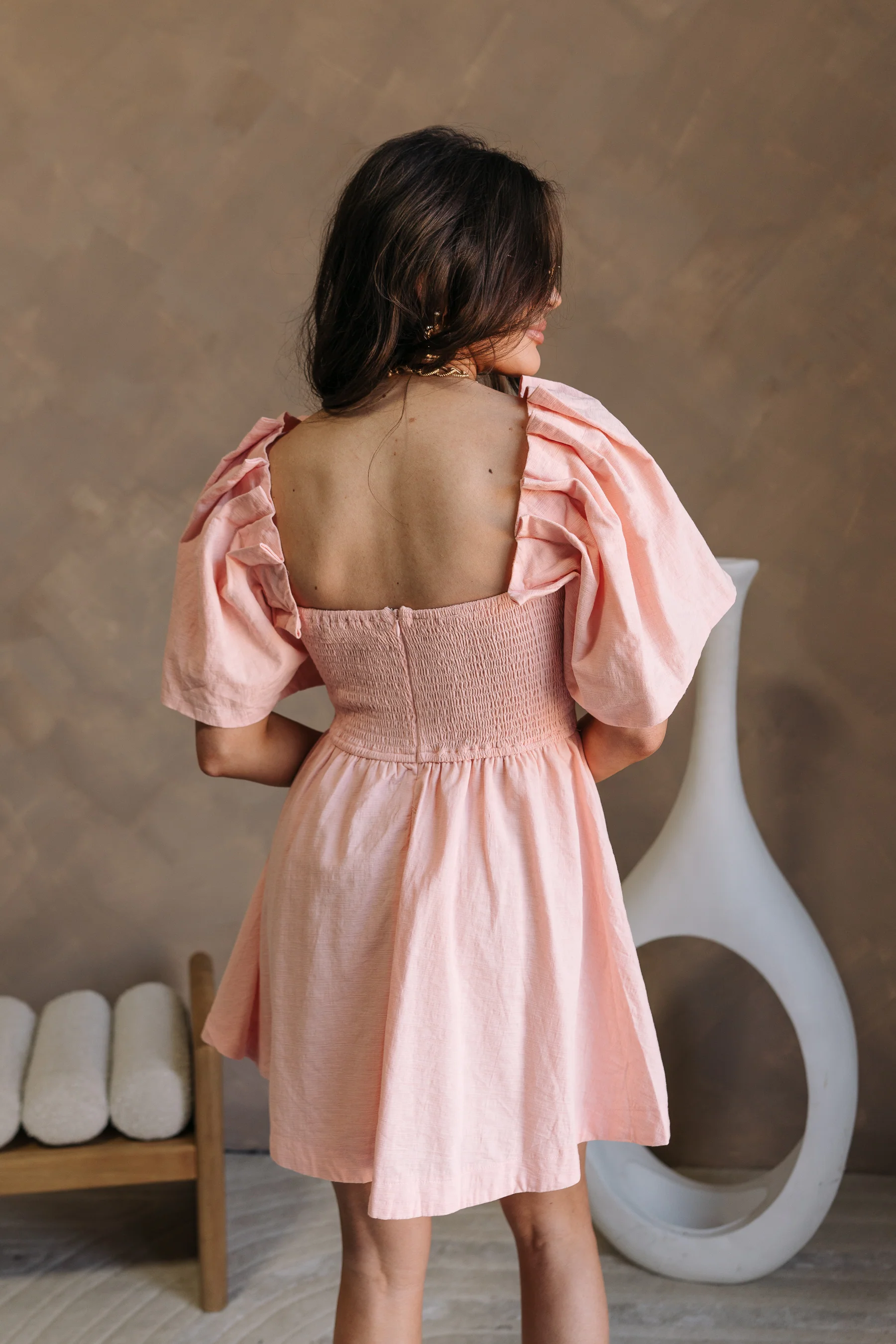 Marissa Peach Short Sleeve Mini Dress - Image 7