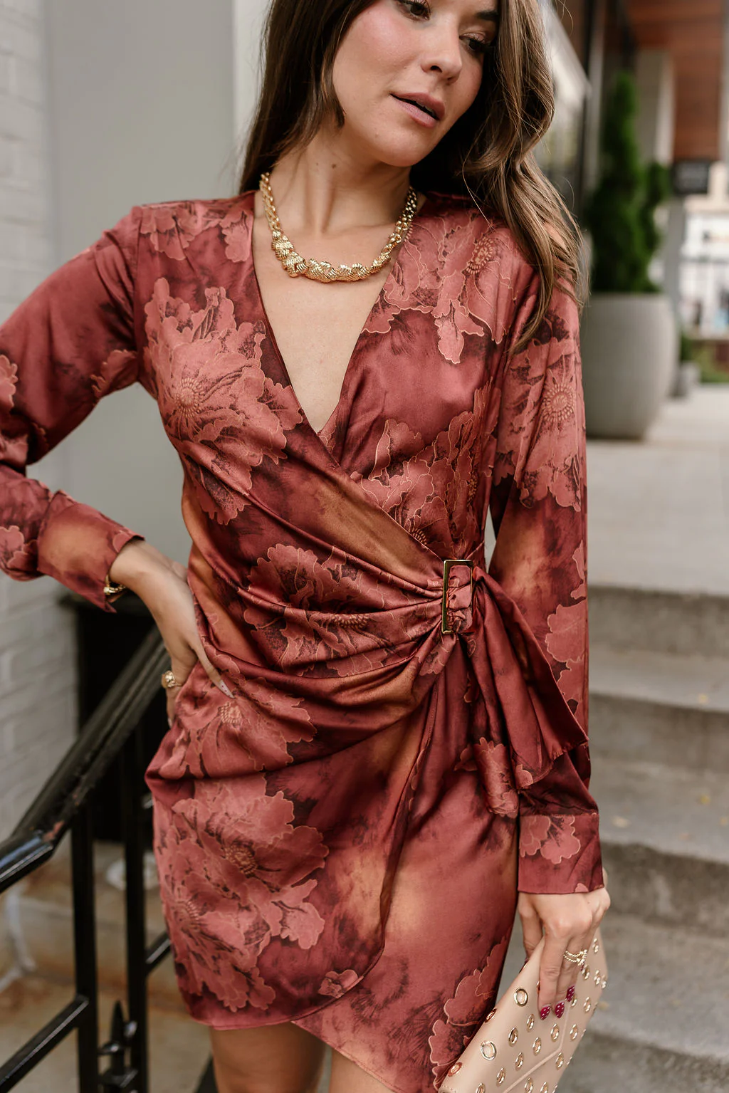 Marissa Rust Satin Floral Mini Dress - Image 3