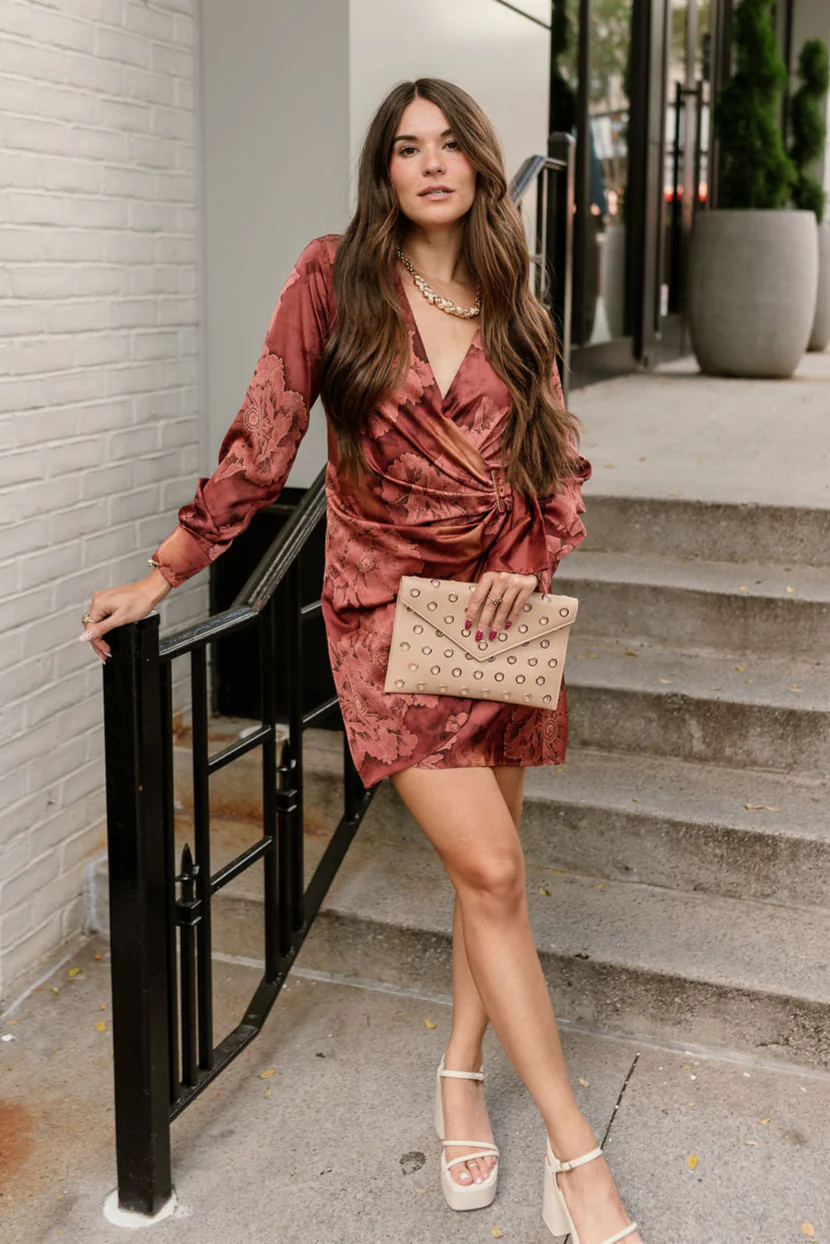 Marissa Rust Satin Floral Mini Dress - Image 4