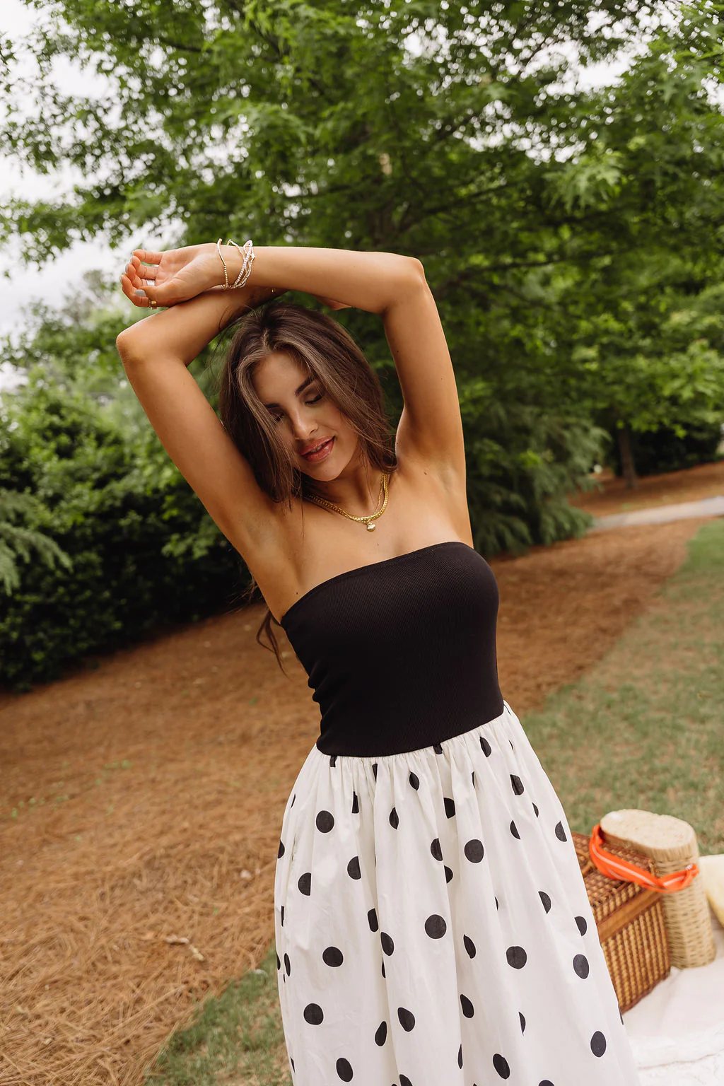 Marlene Black & Cream Polka Dot Midi Dress - Image 5